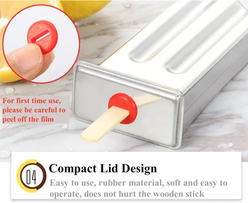 Miniatura 7 de 10 moldes de acero inoxidable para paletas y moldes de paletas de helado con 10 máquinas cuadradas para hacer paletas de hielo + 100 palos de bambú