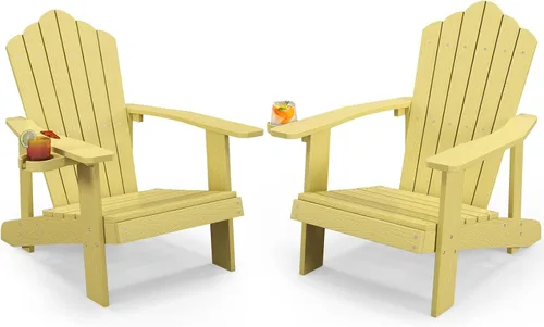 Miniatura 10 de Tangkula Silla Adirondack de gran tamaño, sillas de patio con soporte ajustable para tazas, sillones con caderas y listones, resistente a