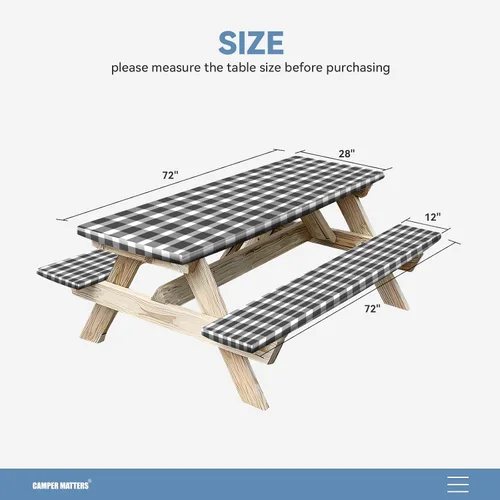 Miniatura 4 de Funda para Mesa de Picnic y Fundas para Bancos, Mantel Ajustado con Borde Elástico, Resistente al Agua y Aceite, para Exteriores, Jardín, Camping