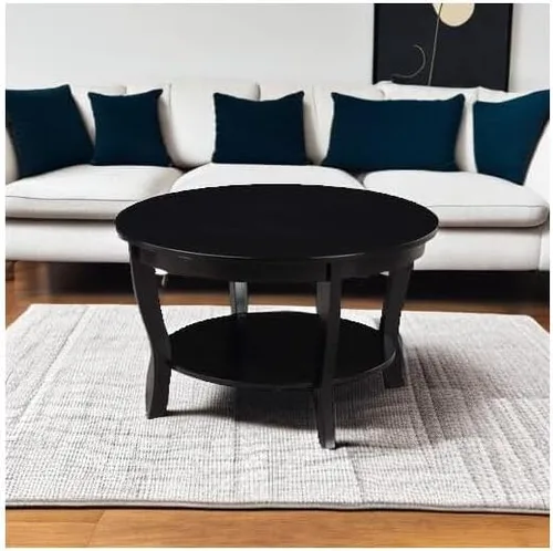 Miniatura 4 de HomeStock Global Greatness - Mesa auxiliar redonda con estante, acabado de madera, mesa de estilo clásico de transición, estantería espaciosa de dos