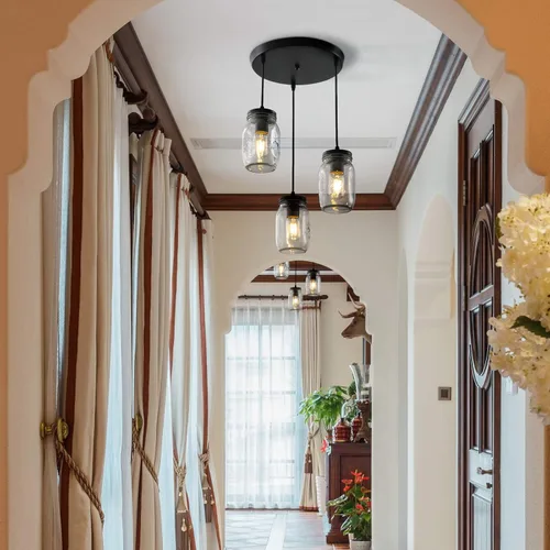 Miniatura 9 de Lámparas de tarro de masón, 3 luces de casa de campo, lámpara colgante de tarro de cristal lámpara de techo ajustable para cocina, comedor, pasillo