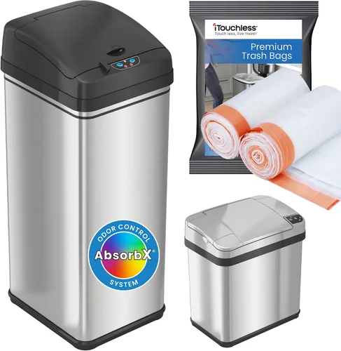 Miniatura 11 de iTouchless Latas de cocina con sensor automático sin contacto de 13 galones y 2.5 galones con sistema de control de olores, acero inoxidable