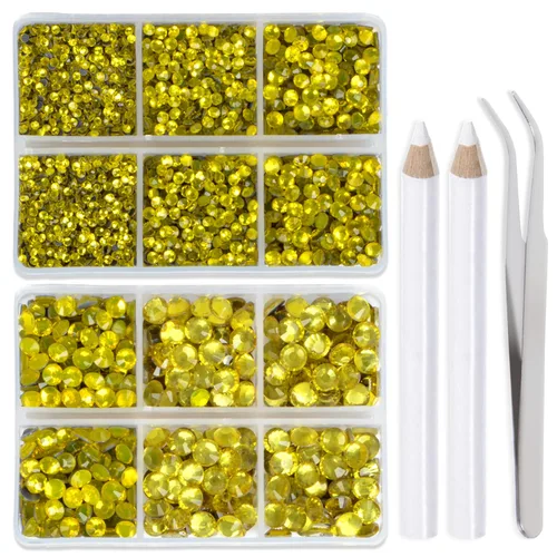 Miniatura 36 de LPBeads 6400 unidades de diamantes termoadhesivos de 12 colores con parte trasera plana, 5 tamaños mixtos, gemas de cristal redondas con pinzas
