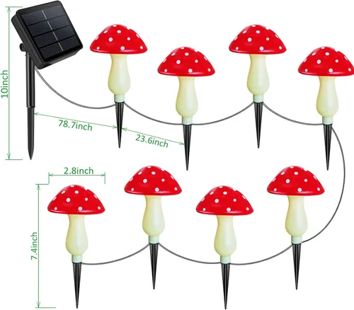Miniatura 8 de Paquete de 8 luces solares de hongos rojos para decoración de jardín al aire libre