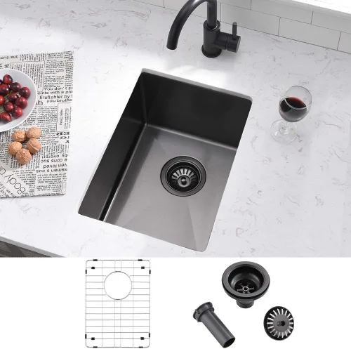 Miniatura 8 de Fregadero de barra negra de 12 pulgadas para montaje bajo montaje, fregadero de cocina pequeño de 12 x 16 pulgadas, fregadero de barra húmeda