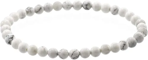 LTC Designs Pulsera elástica de howlita blanca redonda brillante de 0.157 in, 6.5 pulgadas para hombres, mujeres y adolescentes, Gema, howlita