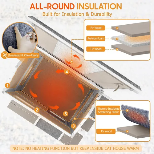 Miniatura 2 de PetsCosset Casa Aislada para Gatos de Exterior Resistente a la Intemperie con Balcón, Aislamiento Integral, Refugio de Madera para Gatos Ferales