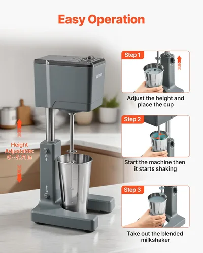 Miniatura 4 de VEVOR Batidora, máquina de batido de una sola cabeza de 150 W, altura ajustable, mezclador de bebidas de ajuste de doble velocidad con taza de acero