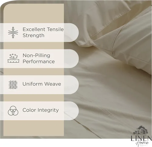 Miniatura 2 de Linen Home Juego de 4 sábanas de percal de 100 % algodón, tamaño King, color gris pardo claro, bolsillo profundo, 1 sábana encimera, 1 sábana bajera