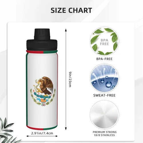 Miniatura 4 de Bandera de México - Hervidor aislado de acero inoxidable Botella de agua divertida con impresión aislada Ideal para deportes y viajes