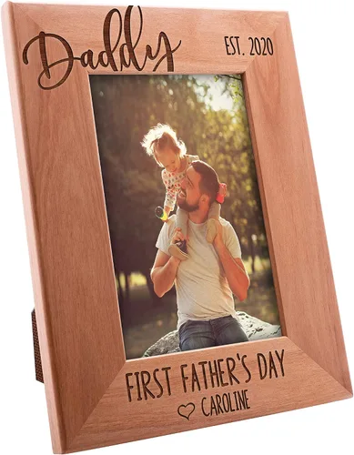 Miniatura 4 de Marco de fotos personalizado para el primer día del padre, papá y yo, 4 x 6 pulgadas, marcos grabados personalizados con nombre, texto y fecha