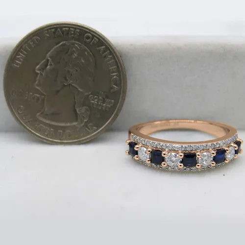 Miniatura 4 de Dazzlingrock Collection Anillo de boda de 9 piedras de zafiro azul princesa y diamante blanco redondo de 0.098 in cada uno en oro de 14 quilates