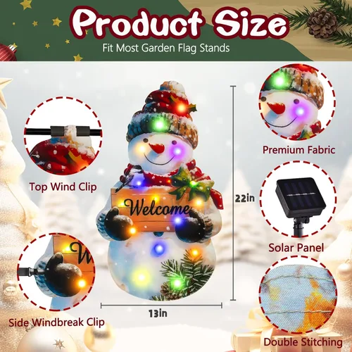 Miniatura 2 de Bandera de Navidad iluminada para jardín de 22 x 13, 8 modos de doble cara, decoraciones solares de Navidad al aire libre con bandera LED