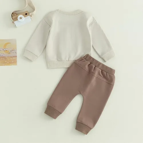 Miniatura 42 de Conjunto de 2 piezas de sudadera de manga larga con cuello redondo y pantalones casuales para bebés y niños pequeños