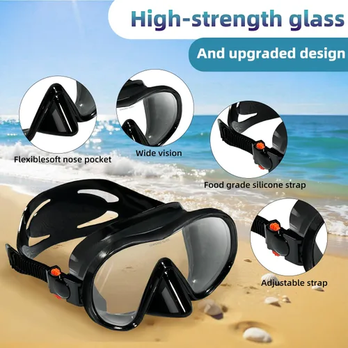 Miniatura 4 de M105 - Máscara de buceo panorámica HD de silicona, antivaho de 180°, máscara de buceo de vidrio templado, gafas de natación para adultos y jóvenes