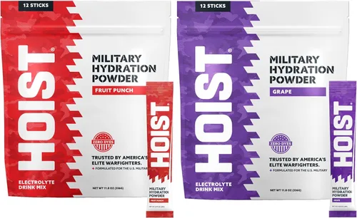 HOIST Polvo de electrolitos de hidratación militar prémium – Ponche de frutas y uva paquete doble (2 paquetes de 12 barras) – Hidratación rápida