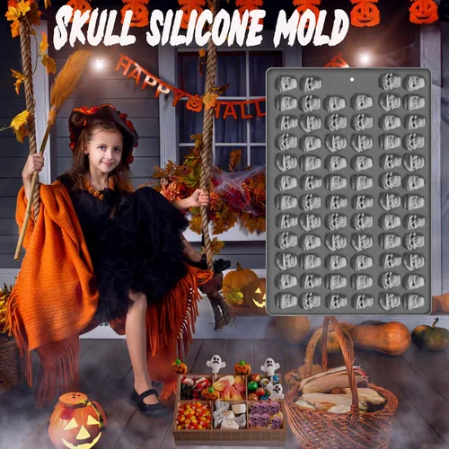 Miniatura 4 de Moldes de silicona de calavera para Halloween, 70 moldes de silicona de grado alimenticio para Halloween, para gomitas, galletas, dulces, dulces