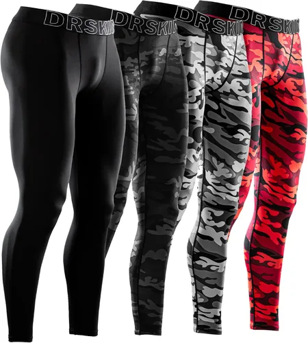 DRSKIN Paquete de 5, 4, 3 o 1 pantalón de compresión para hombre, leggings deportivos, capa base, correr, atletismo, entrenamiento, activo