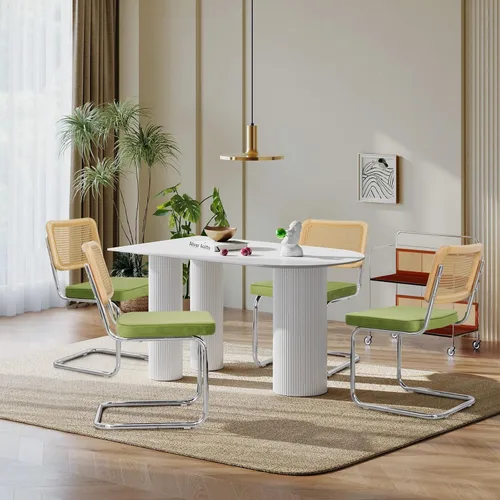 Miniatura 17 de Upholstered Velvet Dining Chairs Set of 2, Mid Century Modern Armless Upholstered Dining Chair with Rattan Back Stainless Chrome Frame for Dining