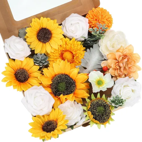 Miniatura 11 de PATIKIL Juego de cajas combinadas de flores artificiales, mezcla de seda con tallos de flores artificiales para ramos de bricolaje, decoración