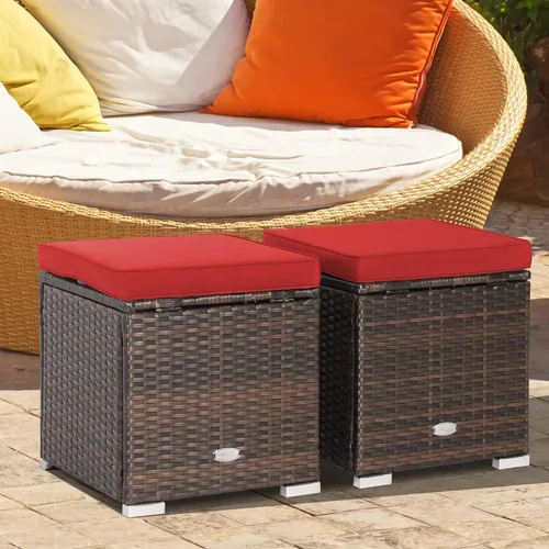 Miniatura 2 de Tangkula - 2 asientos otomanos de patio, mesa lateral de ratán PE tejido a mano de Patiojoy con cojín extraíble y espacio de almacenamiento oculto