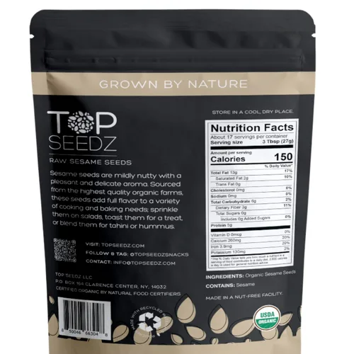 Miniatura 2 de Top Seedz Semillas de sésamo crudas orgánicas certificadas por la USDA, semillas de sésamo frescas y sin sal de primera calidad, sin gluten, sin