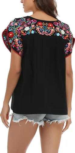 Miniatura 7 de YZXDORWJ Blusa de verano para mujer, estilo bohemio, estilo mexicano, con bordado, estilo bohemio