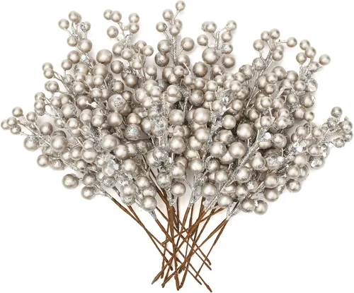 Briful 20 Piezas Ramas de Bayas Artificiales de Navidad, 8.7" Tallos de Bayas Falsas en Spray con Purpurina Brillante para Manualidades DIY Corona