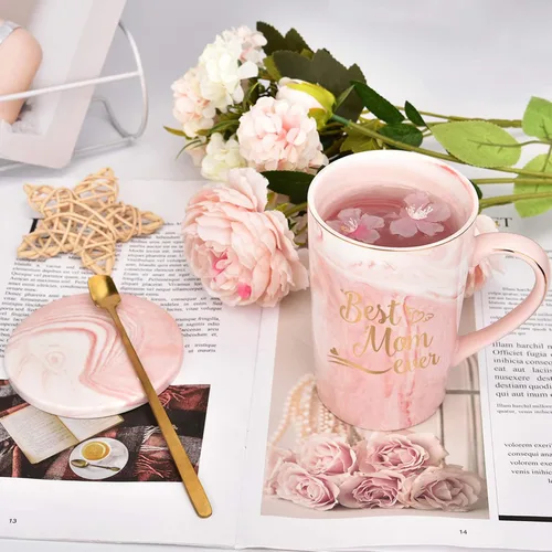 Miniatura 4 de YHRJWN Best Dad and Mom Marble Ever - Juego de tazas de café con caja de regalo, posavasos y cuchara para Navidad, cumpleaños, regalo para padres