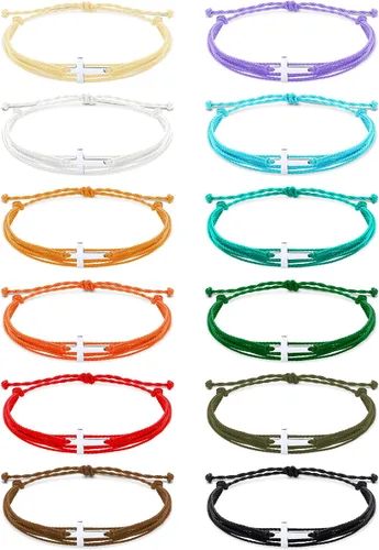 48 pulseras de cruz cristianas hechas a mano trenzadas, pulseras cristianas para mujeres, hombres, niños y niñas, Acero inoxidable, Acero