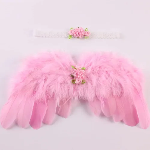 Miniatura 2 de Surakey Atuendos para bebé recién nacido, alas de ángel de plumas con diadema, accesorios para el cabello, accesorios para el cabello, trajes