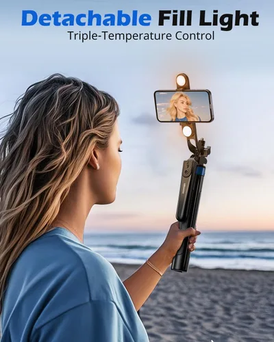 Miniatura 2 de UBeesize Palo de Selfie Trípode Extensible de 64 pulgadas con Luz y Control Remoto, Soporte de Trípode Ajustable para Teléfono para iPhone 17-11