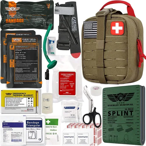 EVERLIT Kit avanzado de trauma, torniquete CAT GEN-7, compatible con TCCC, bolsa táctica IFAK de combate militar con férula de 36 pulgadas de nylon