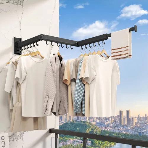 Miniatura 2 de Estante de secado de ropa montado en la pared, estante de secado de ropa plegable, estante de secado plegable retráctil para colgar ropa
