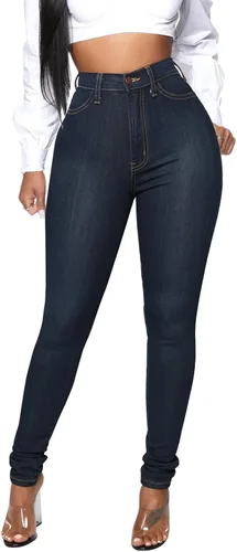 Miniatura 12 de KUNMI - Pantalones de mezclilla clásicos de cintura alta para mujer, elásticos, con efecto de levantamiento de glúteos, ajustados