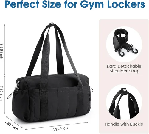Miniatura 7 de G4Free Pequeña bolsa de gimnasio para mujer de 14 pulgadas con compartimento húmedo, bonita bolsa de lona para viajes, deportes y entrenamiento