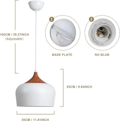 Miniatura 3 de SUNLLOK Lámpara colgante blanca moderna, con patrón de madera, cúpula minimalista hacia abajo, lámpara colgante de techo, lámpara industrial