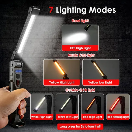 Miniatura 2 de Luz de trabajo LED magnética, 7 modos y luz de trabajo LED recargable de rotación de 180°, linterna COB portátil con imán fuerte, luz mecánica