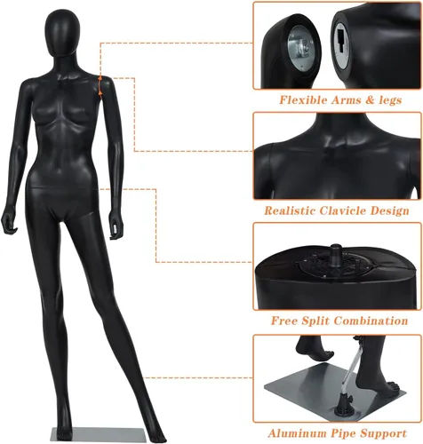 Miniatura 2 de Kinsuite Maniquí de Cuerpo Completo Femenino con Soporte Ajustable Extraíble - Forma de Maniquí Femenino para Disfraces, Exhibición Realista