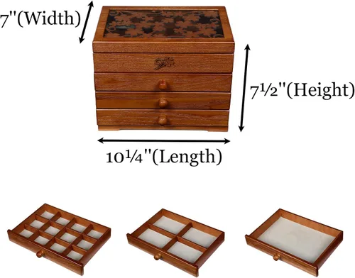 Miniatura 3 de Changsuo Joyero de madera para mujer, con cajones, organizador de almacenamiento de joyas mediano