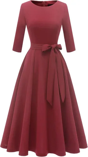 DRESSTELLS Cocktail Dress for Women, Vintage Modest Wedding Guest 34 Sleeves Fall Dresses 2023, Formal Church Dress