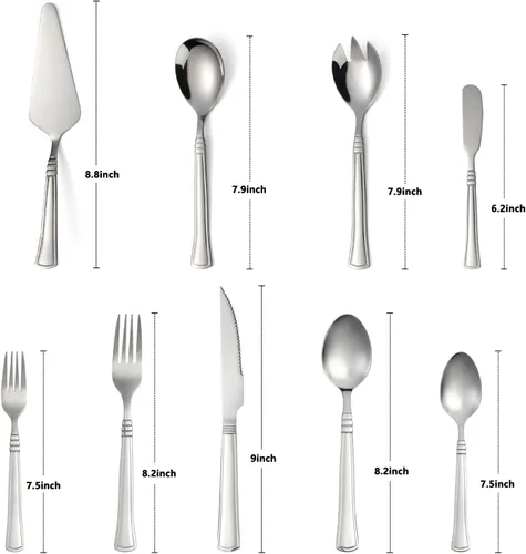 Miniatura 2 de Juego de cubiertos de 24 piezas con utensilios para servir, juego de cubiertos de acero inoxidable para 4 personas, incluye tenedor, cuchillo