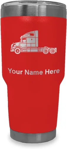 Miniatura 39 de LaserGram Taza aislada al vacío de 20 onzas, cabina de camión, grabado personalizado incluido (negro)