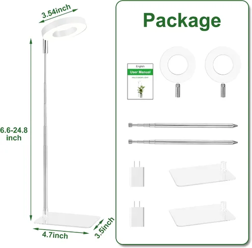 Miniatura 6 de Luz blanca de cultivo de 3.54 pulgadas, luces de espectro completo para plantas para cultivo en interiores con temporizador de 3/9/12H, 3 modos