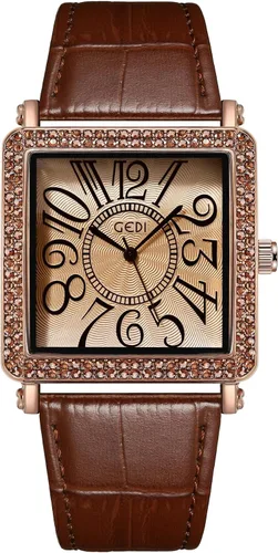 Gosasa Relojes retro vintage para mujer, esfera grande, cuadrados, con diamantes de cuarzo, correa de cuero, relojes de pulsera clásicos para mujer