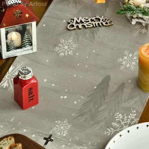 Miniatura 3 de Artoid Mode Camino de mesa de Navidad con diseño de árboles de Navidad y copos de nieve, decoración de mesa de cocina con lazo de moño para fiestas