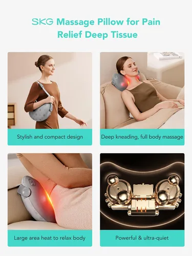 Miniatura 2 de SKG Shiatsu - Masajeador de espalda para aliviar el dolor, tejido profundo con calor 4D, almohada de masaje eléctrica inalámbrica, regalos de San