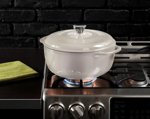 Miniatura 5 de Lodge 7.5 Quart - Horno holandés de hierro fundido esmaltado con tapa – Asas duales – Apto para horno hasta 500° F o en estufa - Úselo para marinar