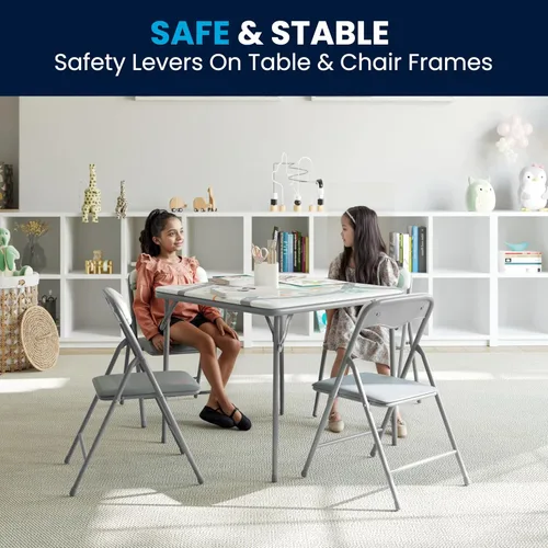 Miniatura 10 de Flash Furniture Mindy Kids - Juego de mesa y sillas cuadradas plegables de 5 piezas para guardería y aulas, juego de mesa de actividades y sillas