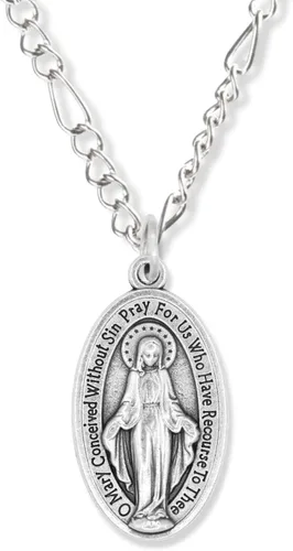 Miniatura 7 de Caritas et Fides Paquete de 5 medallas milagrosas ovaladas grandes en inglés (1.125 pulgadas, plata oxidada) – Hecho en Italia, colgante de María